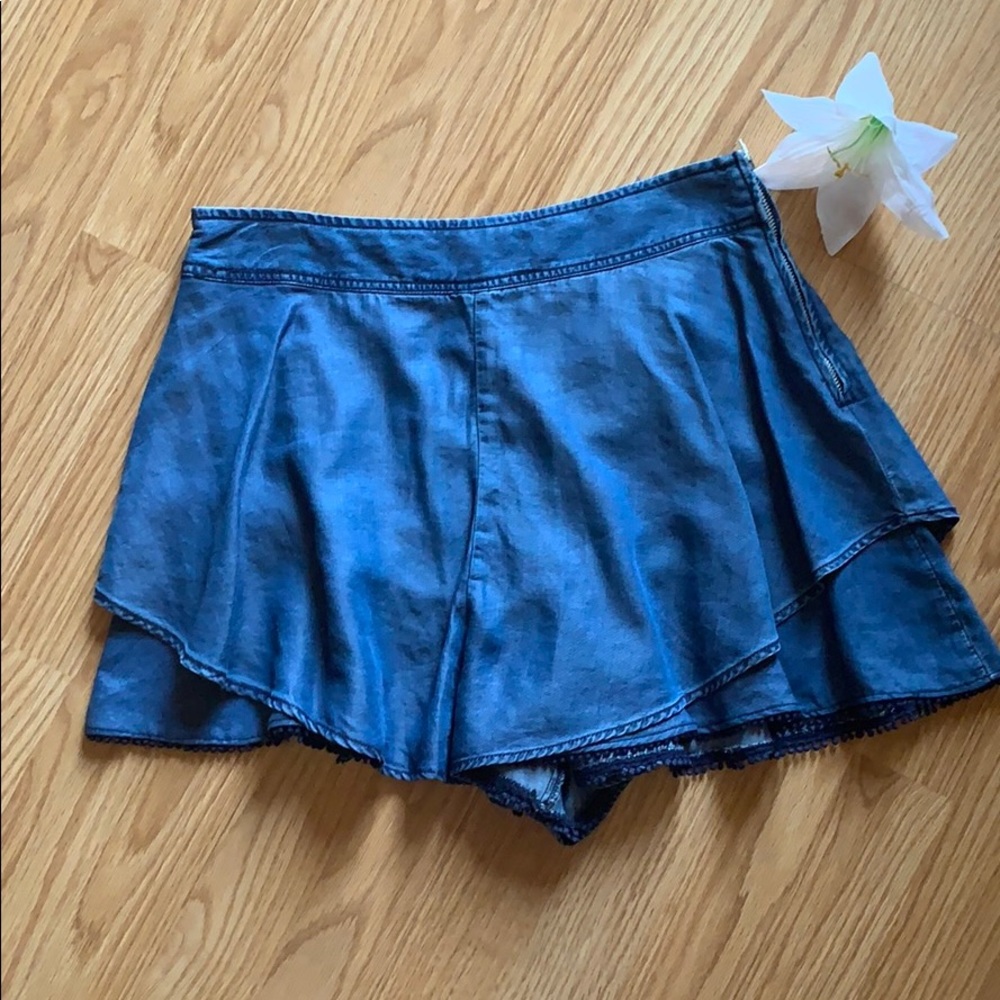 Zara Double Ruffle Denim Shorts